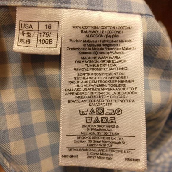 Brooks Brothers 346 dress shirt mens 16 2/3 blue white check slim fit button - Picture 5 of 8